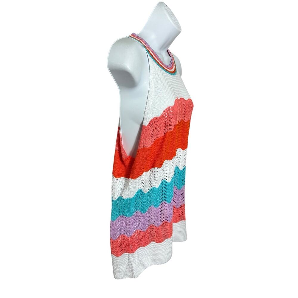 Sleeveless High Neck Sweater Top Sz XL Open Knit Colorful Crochet Blouse - Picture 3 of 7
